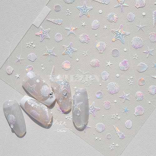 핑크 홀로그램 여름 바다 조개&amp;불가사리 네일스티커 MS565